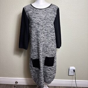 Cato Women's Sweater Dress‎ Size L Midi Black/Gray 3/4 Sleeves Goth Boho